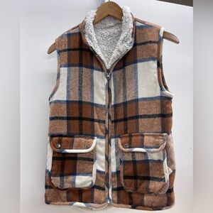 Hem & Thread Brown Plaid Sherpa Reversible Vest